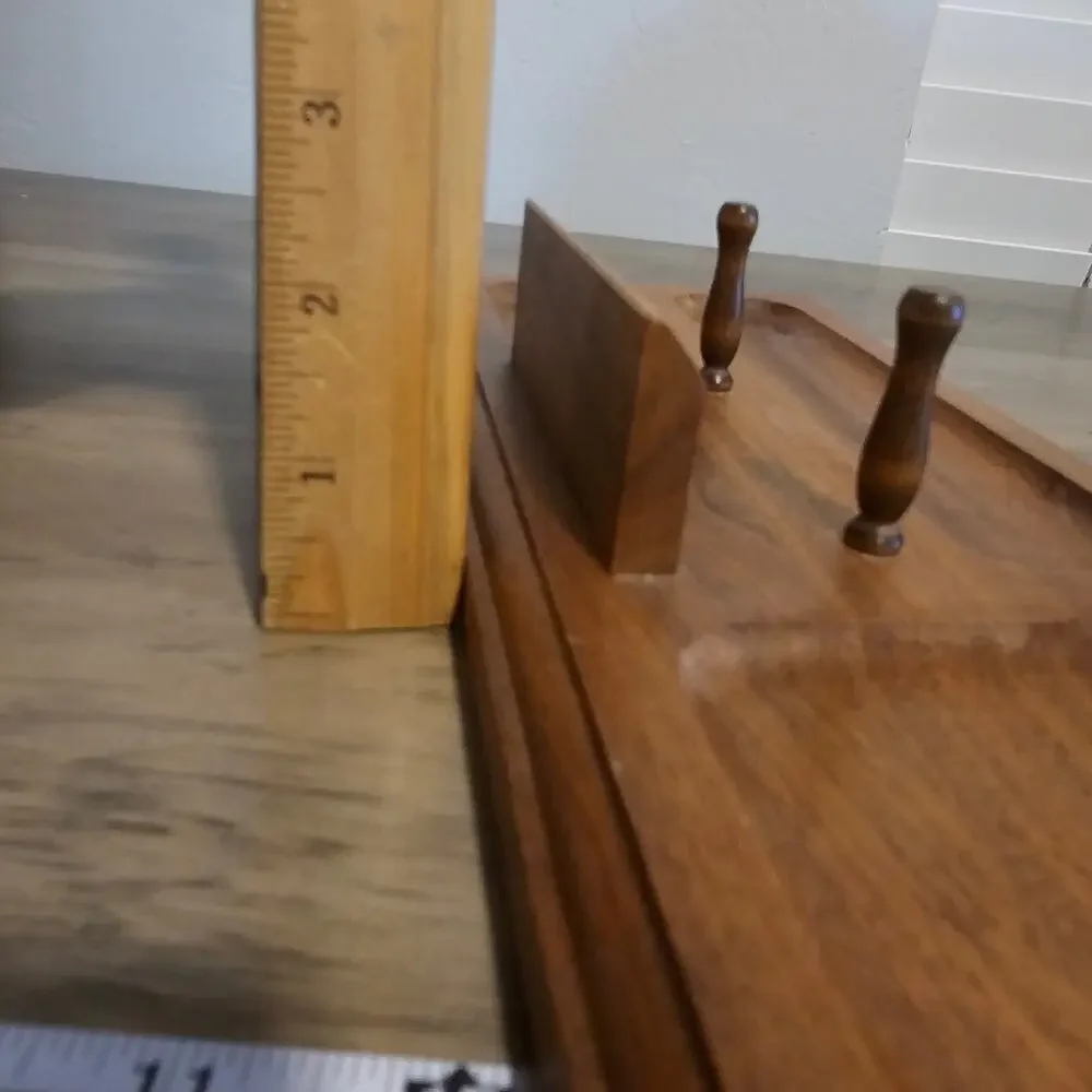 Vintage MCM Walnut Wood Mens Dresser Valet Tray Desk Catchall Organizer Caddy